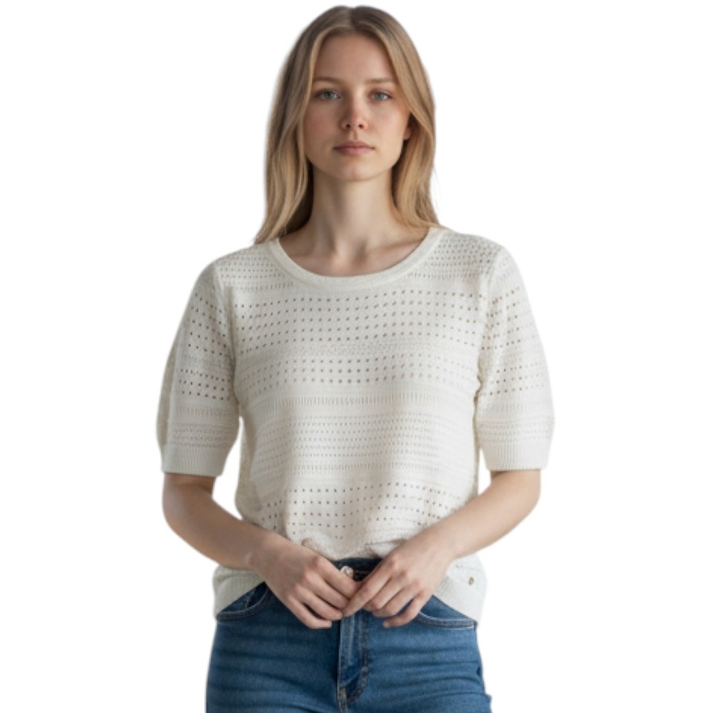 Vintage Falconeri Luxury Knit Sweater Womens Scoop Neck Open Weave Cream Small
